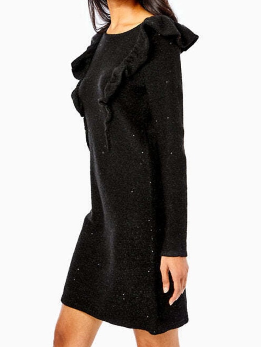 NWT Lilly Pulitzer Ruth Black Sequin Ruffle Knit mini Sweater Long Sleeve Dress